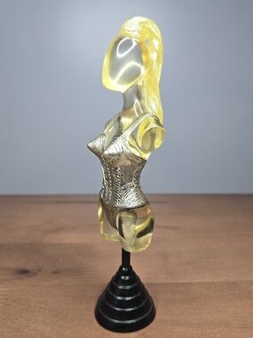 "DIVA" Vintage Decorative Yellow Resin Female Torso Accent with Metallic Corset